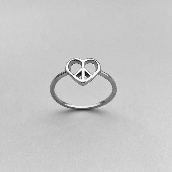 Sterling Silver Heart Peace Ring, Heart Ring - Picture 8 of 12